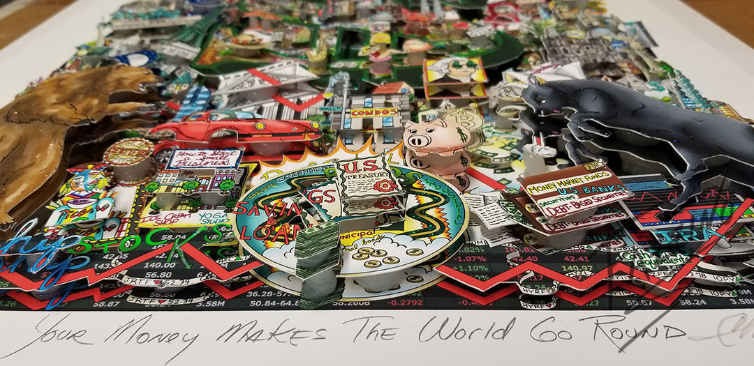 Charles Fazzino Your Money Makes the World Go Round 3D Limited Edition Mixed-Media on Paper