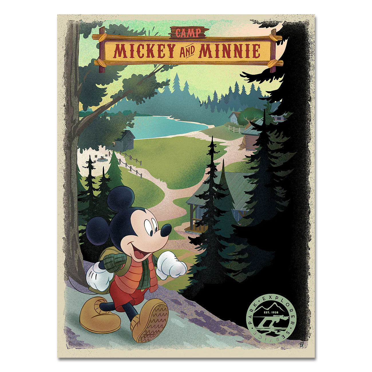 Bret Iwan Disney Camp Mickey and Minnie Limited Edition Canvas Giclee