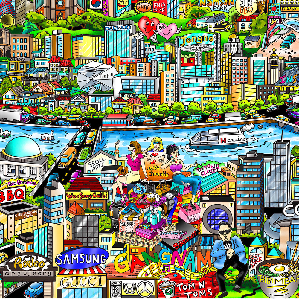Charles Fazzino It’s Happening in Seoul 3D Limited Edition Mixed-Media on Paper