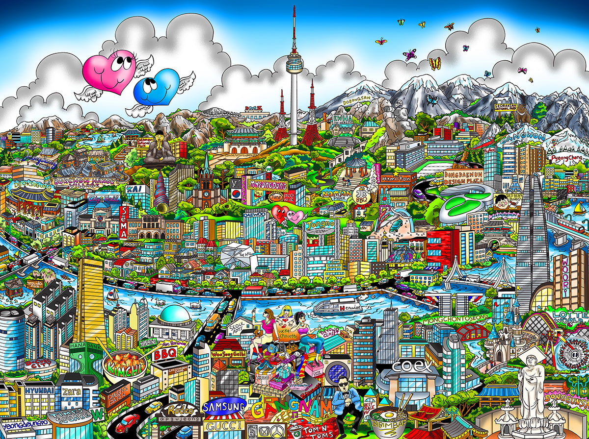 Charles Fazzino It’s Happening in Seoul 3D Limited Edition Mixed-Media on Paper