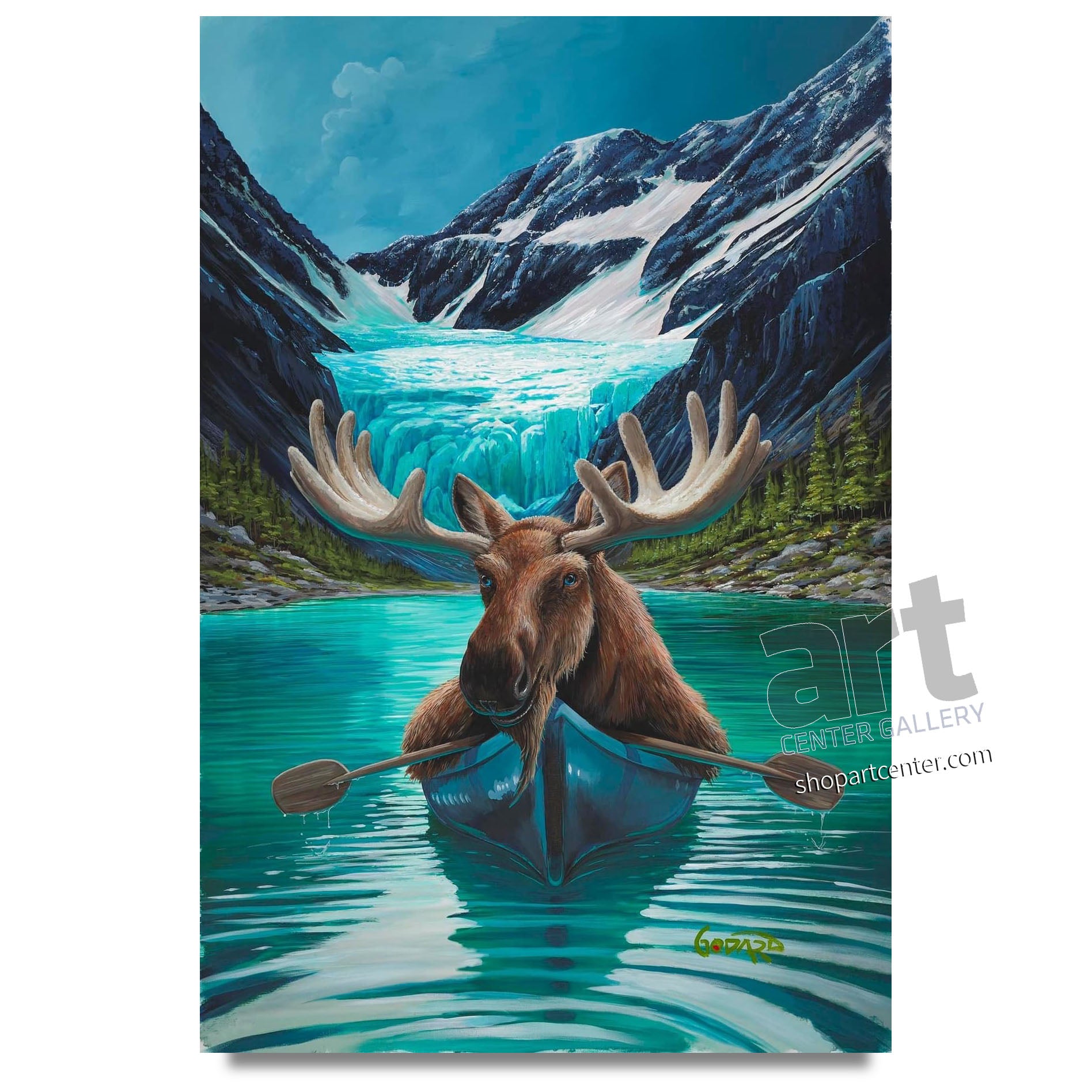 Michael Godard Moose and Kayaks Title TBD Limited Edition Canvas Giclee