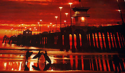 n/a HUNTINGTON BEACH HIGH QUALITY OLD PIER COLOR  PHOTO PRINT SUNSET (BOB HUFFMAN) Photographs