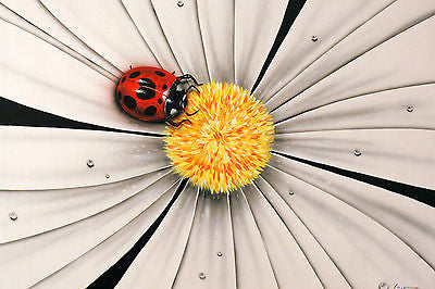 Michael Godard "Black and White Flower - Lady Bug" Limited Edition Canvas Giclee
