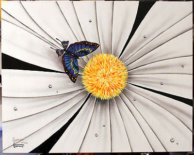 Michael Godard "Black and White Flower - Butterfly" Limited Edition Canvas Giclee