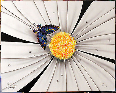 Michael Godard Black and White Flower - Butterfly Limited Edition Canvas Giclee