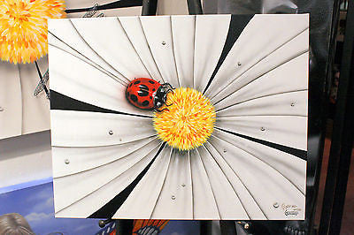 Michael Godard "Black and White Flower - Lady Bug" Limited Edition Canvas Giclee