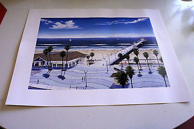 n/a HUNTINGTON BEACH PEIR ( DAN  L. JOHNSON) HIGH QUALITY  DRAWING PRINT 16" by 20" Photographs