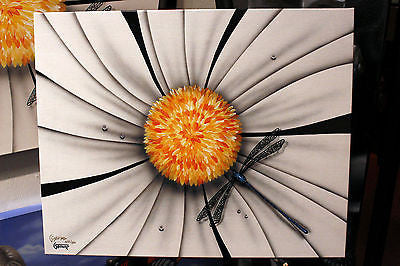 Michael Godard "Black and White Flower - Dragonfly" Limited Edition Canvas Giclee