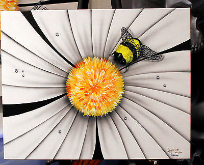 Michael Godard "Black and White Flower - Bumble Bee" Limited Edition Canvas Giclee