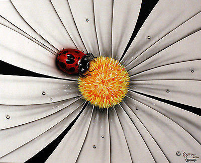 Michael Godard "Black and White Flower - Lady Bug" Limited Edition Canvas Giclee