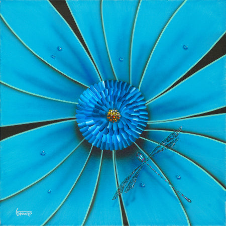 Michael Godard Aqua Flower with Dragonfly Limited Edition Canvas Giclee