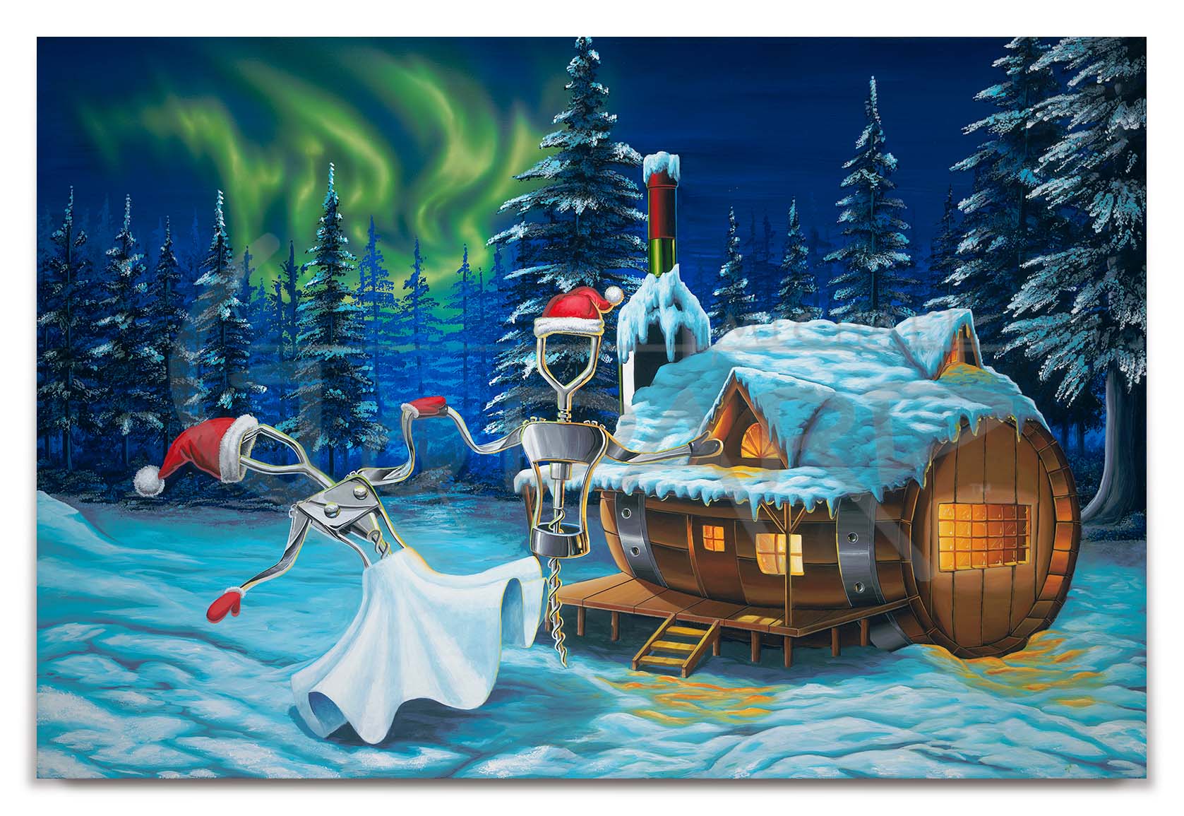 Michael Godard Christmas Wine Limited Edition Canvas Giclee