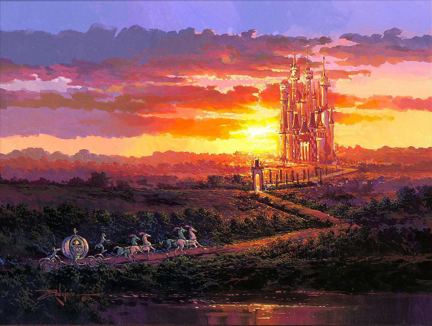 Rodel Gonzalez Disney "Castle at Sunset" Limited Edition Canvas Giclee