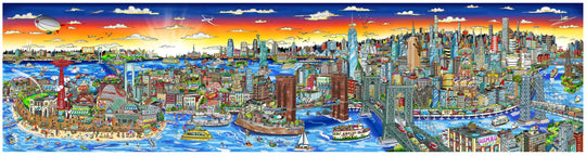 Charles Fazzino Sunset over Manhattan Island 3D Limited Edition Mixed-Media on Paper and Aluminum