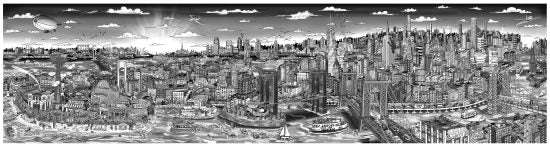 Charles Fazzino Sunset over Manhattan Island 3D Limited Edition Mixed-Media on Paper and Aluminum