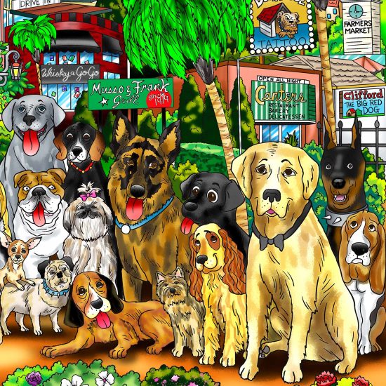 Charles Fazzino Every Dog has Its Day in LA 3D Limited Edition Mixed-Media on Paper