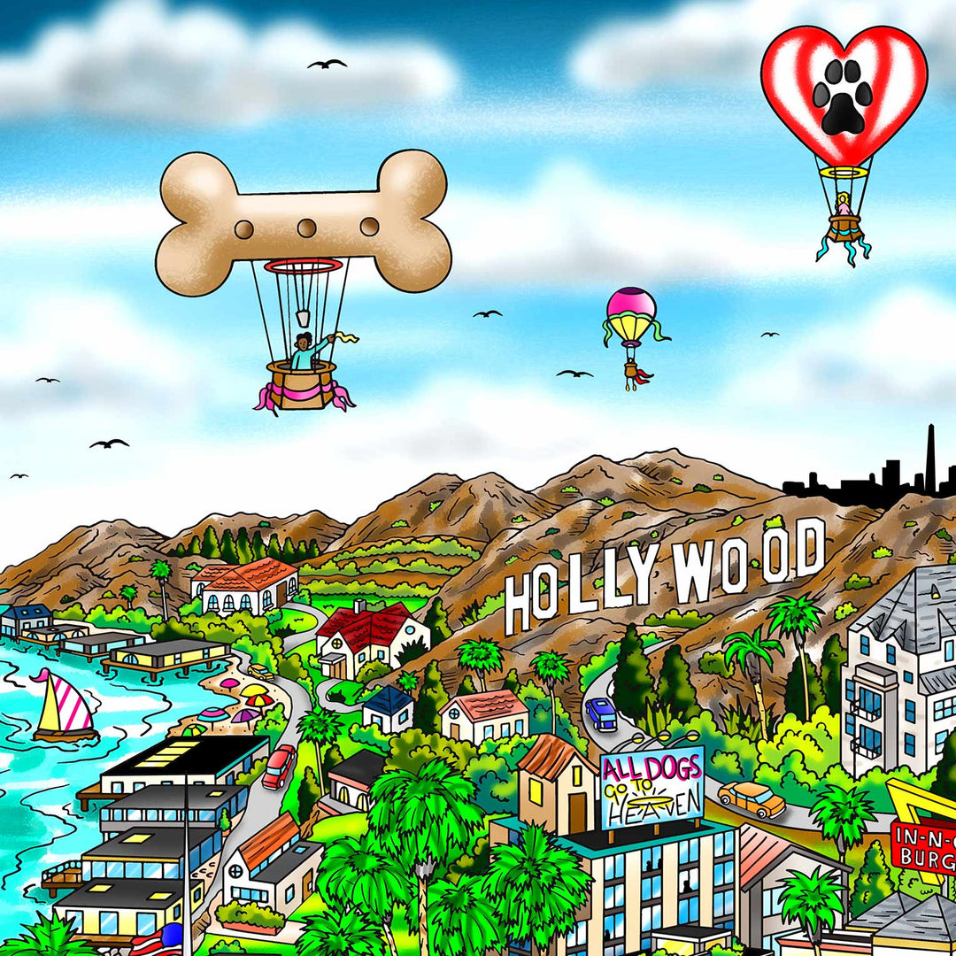 Charles Fazzino Every Dog has Its Day in LA 3D Limited Edition Mixed-Media on Paper