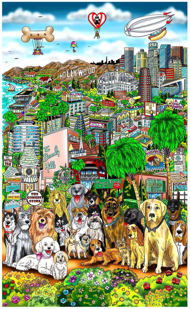 Charles Fazzino Every Dog has Its Day in LA 3D Limited Edition Mixed-Media on Paper