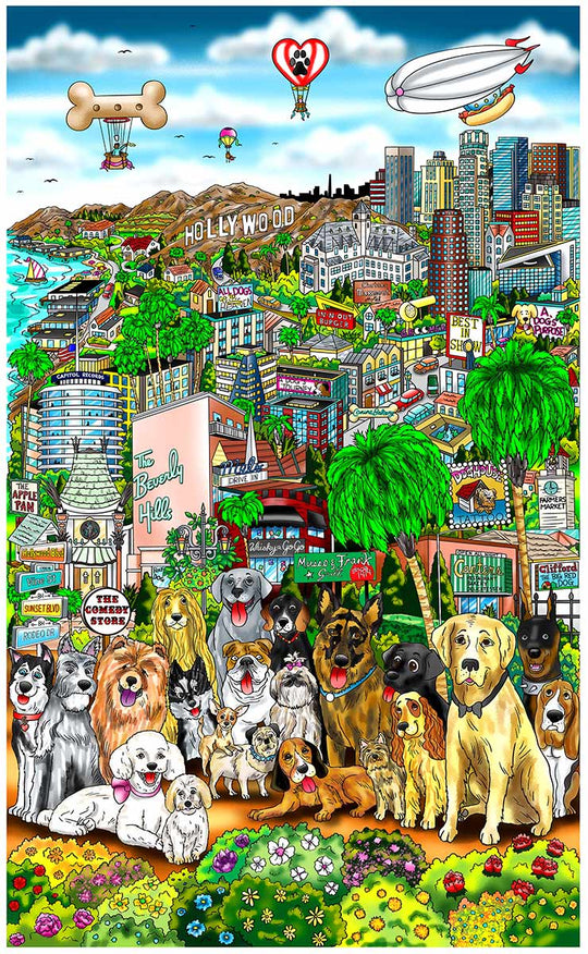 Charles Fazzino Every Dog has Its Day in LA 3D Limited Edition Mixed-Media on Paper