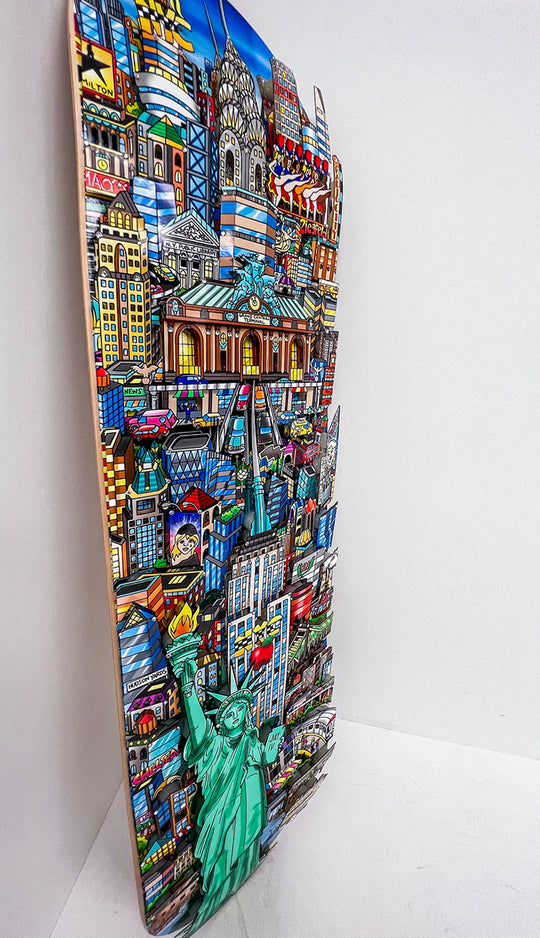 Charles Fazzino Lady Liberty in NYC Skateboard Deck 3D Limited Edition Print on Authentic Skateboard Deck