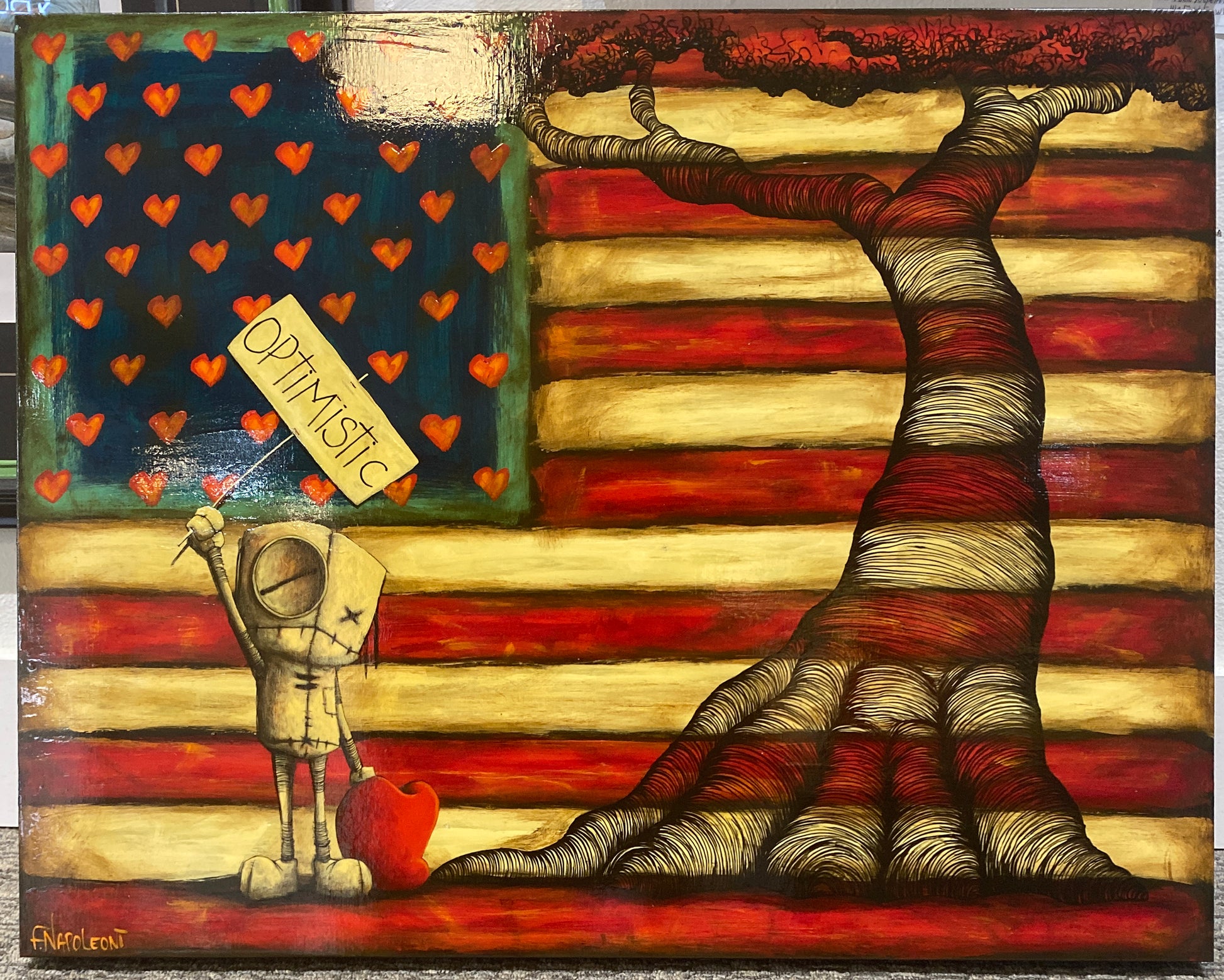 Fabio Napoleoni "Staying on the Positive Side" Original Acrylic on Wood