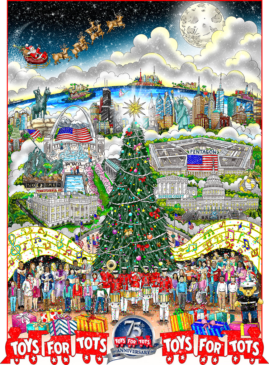 Charles Fazzino 75 Years of Toys for Tots 3D Limited Edition Mixed-Media on Paper