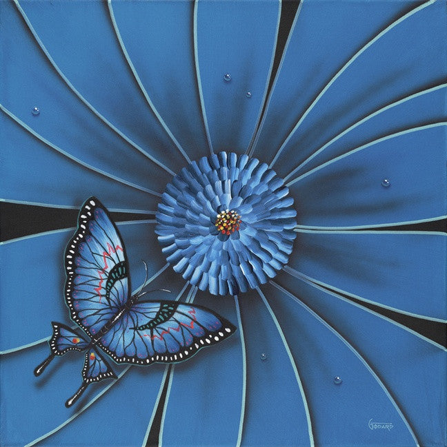 Michael Godard "Blue Flower Butterfly" Limited Edition Canvas Giclee
