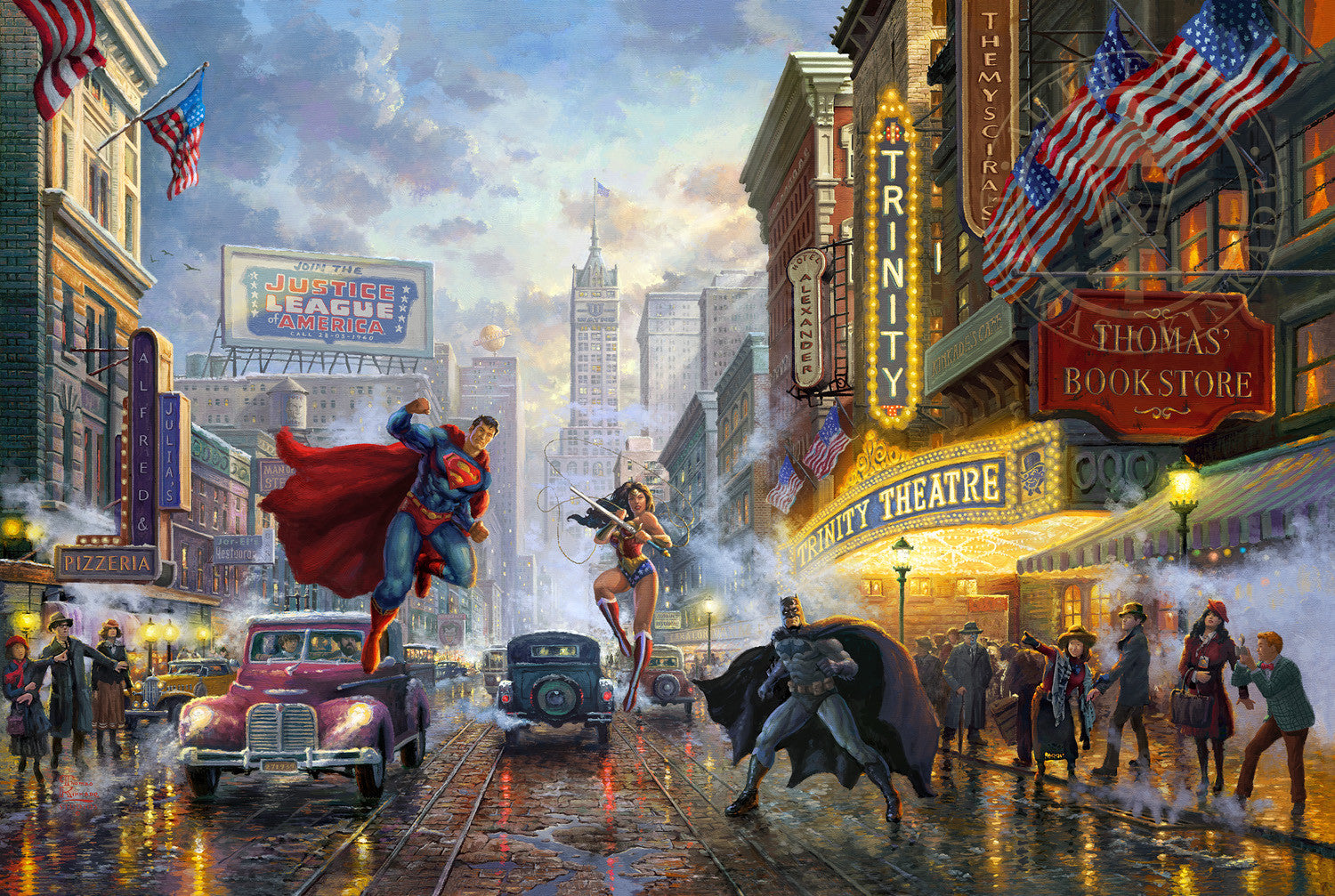 Thomas Kinkade Studios "Batman, Superman & Wonder Woman" Limited Edition Giclee