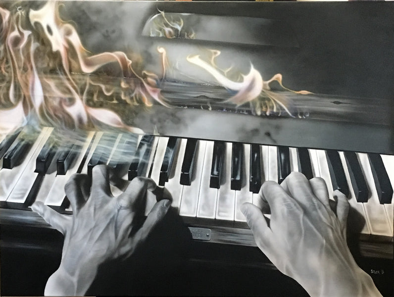 Stickman "I'm Real Nervous But It Sure is Fun" (Flaming Piano) Limited Edition Canvas Giclee