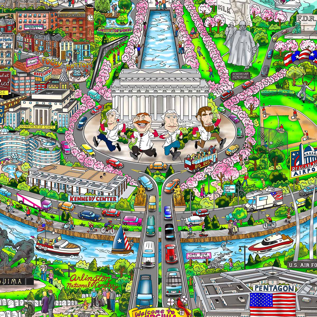 Charles Fazzino "FBI…CIA…IRS…RBG…by, George…It’s Washington" 3D Limited Edition Mixed-Media on Paper
