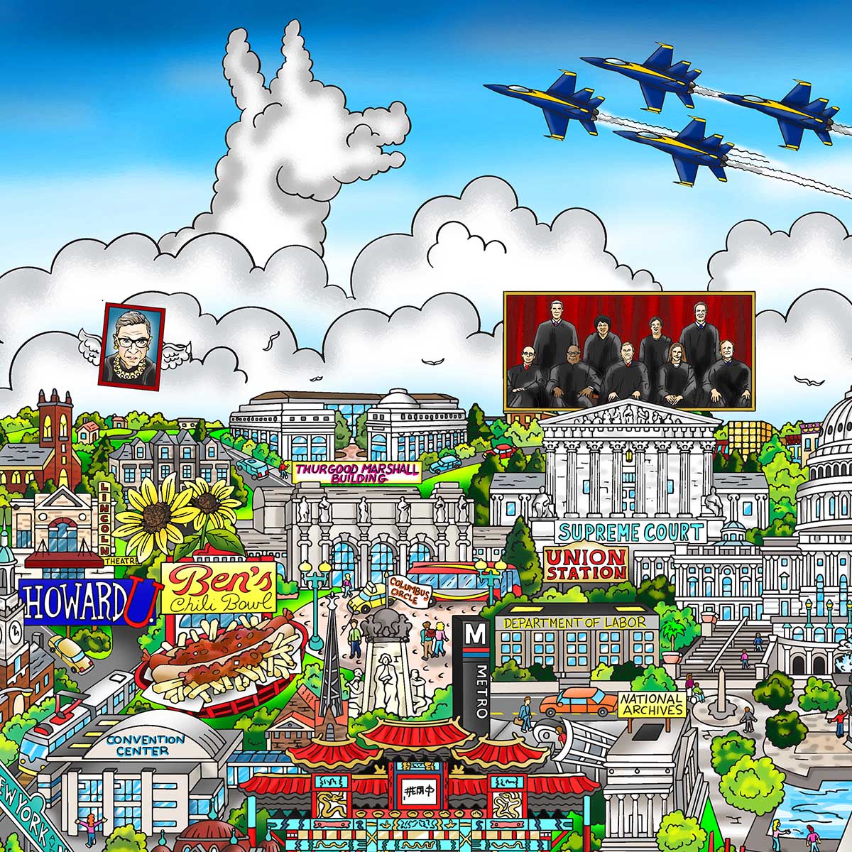 Charles Fazzino "FBI…CIA…IRS…RBG…by, George…It’s Washington" 3D Limited Edition Mixed-Media on Paper