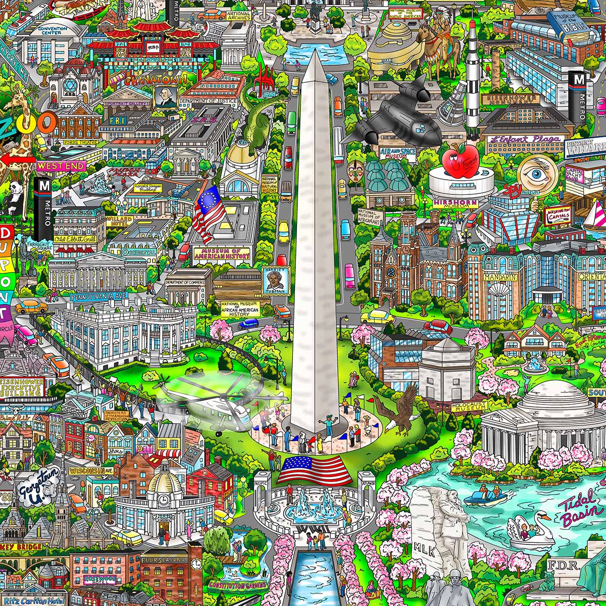 Charles Fazzino "FBI…CIA…IRS…RBG…by, George…It’s Washington" 3D Limited Edition Mixed-Media on Paper