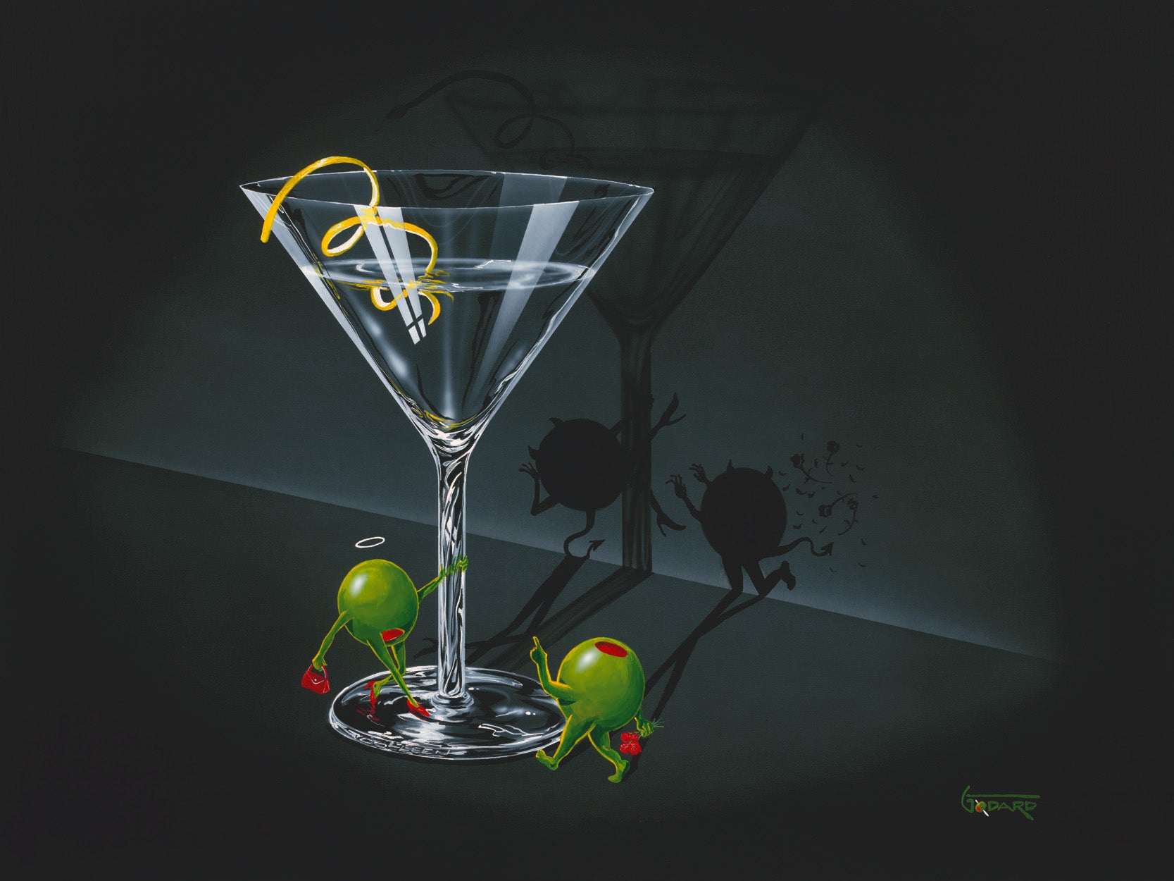Michael Godard He Devil She Devil Martini with a Twist Limited Edition Canvas Giclee