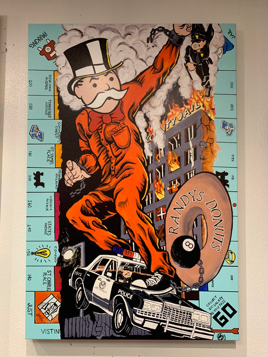 Sinister Monopoly “Just Visiting” Original on Canvas