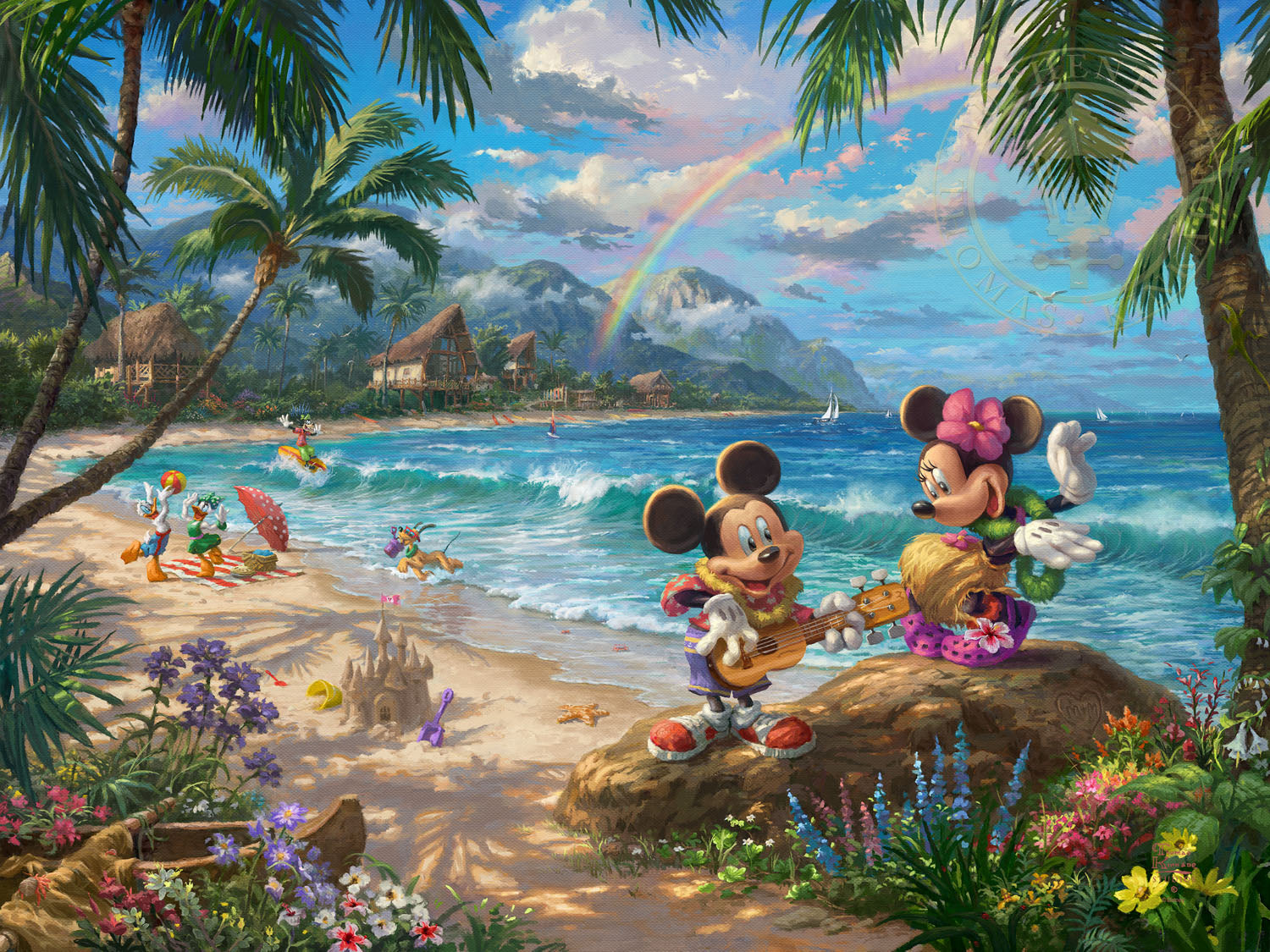 Thomas Kinkade Studios "Mickey and Minnie in Hawaii" Limited and Open Canvas Giclee