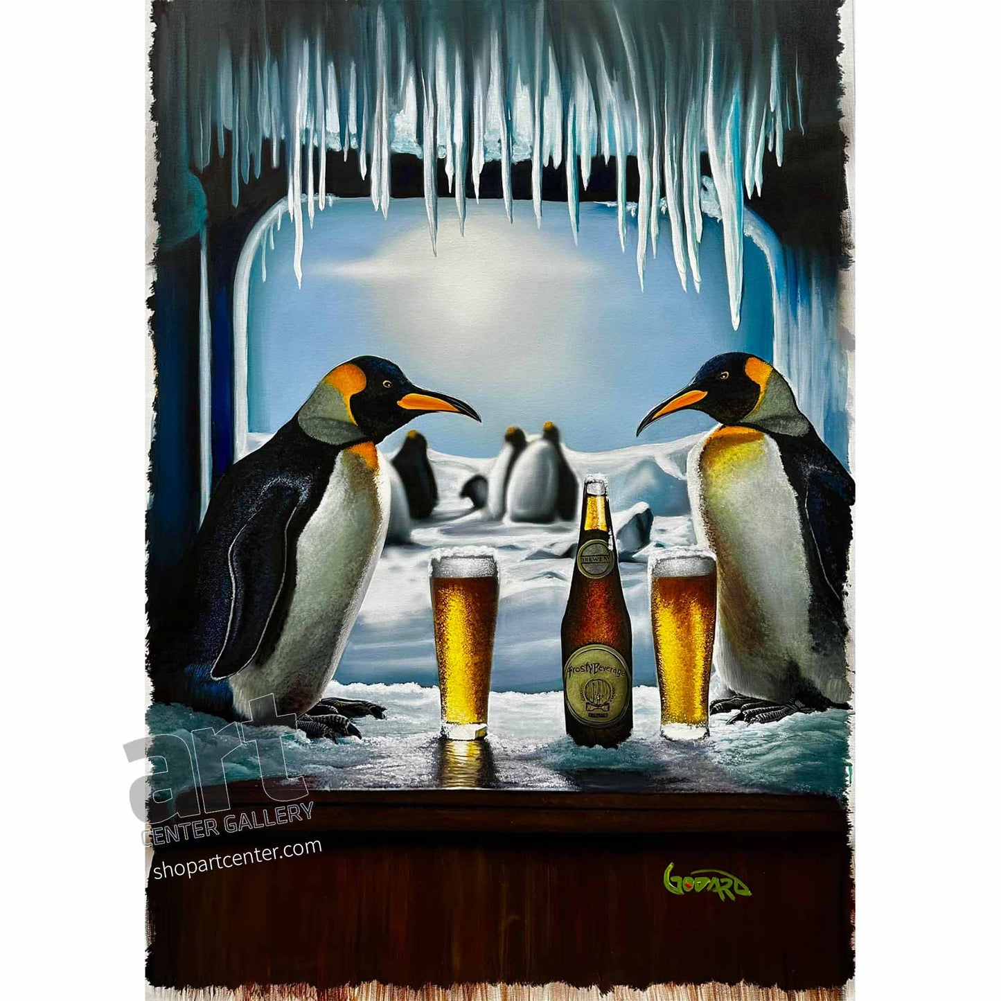 Michael Godard Penguin Title TBD - Painting from Arctic Series Limited Edition Canvas Giclee