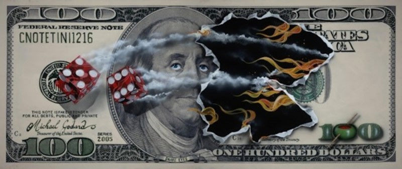 Michael Godard $100 Bill Snake Eyes Limited Edition Canvas Giclee