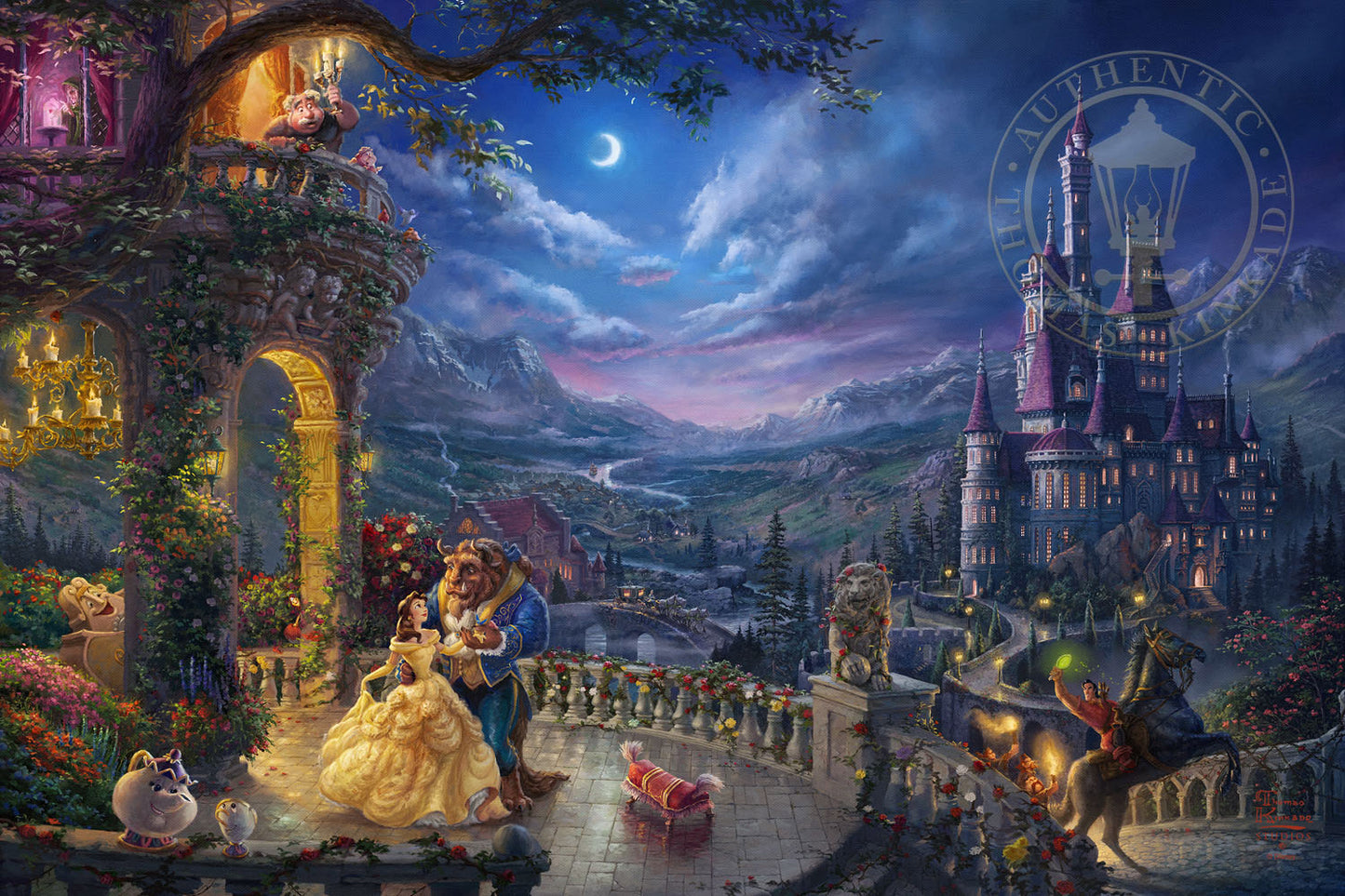 Thomas Kinkade Studios "Beauty and the Beast Dancing in the Moonlight" Limited and Open Canvas Giclee