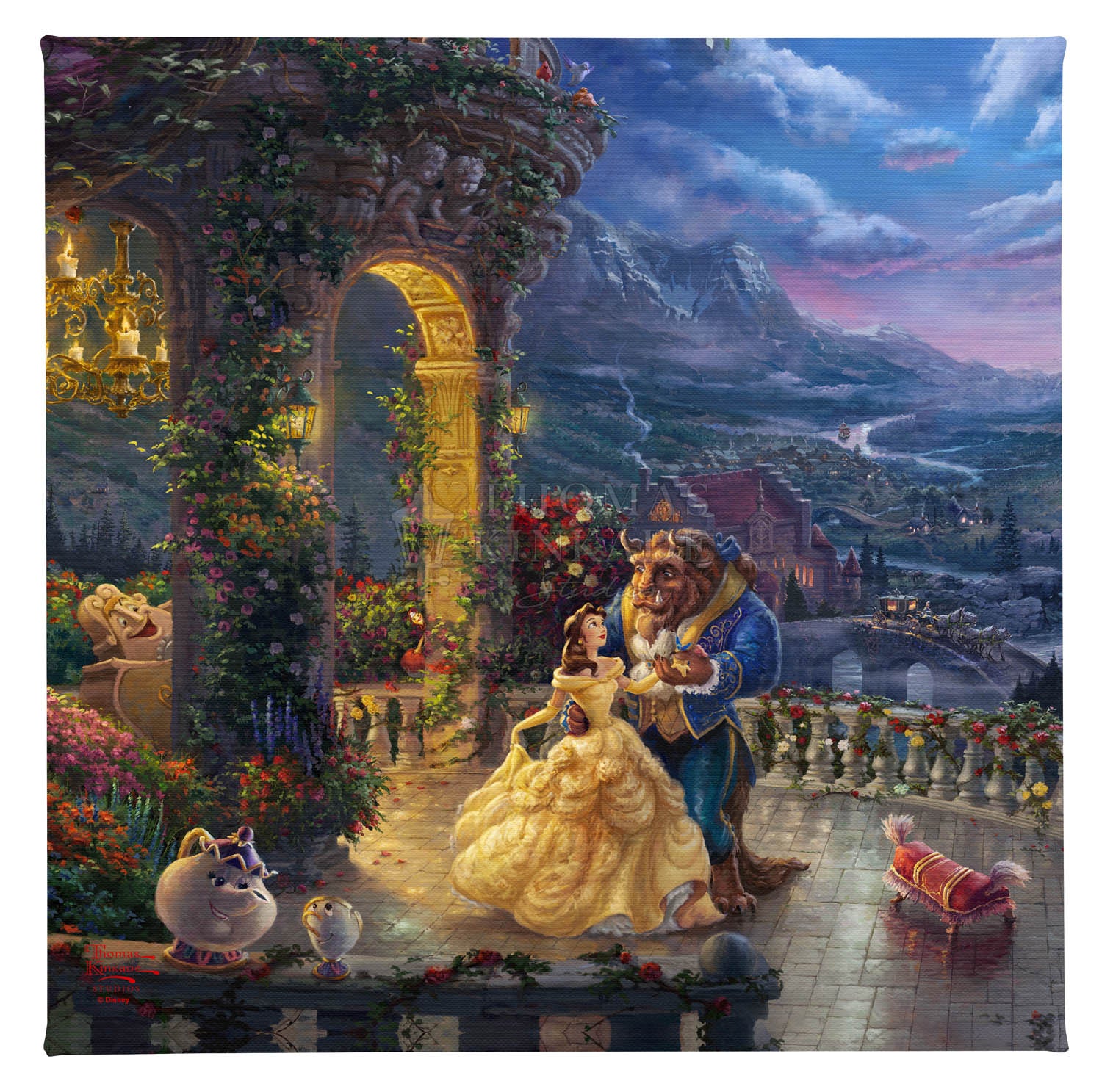 Thomas Kinkade Studios "Beauty and the Beast Dancing in the Moonlight" Limited and Open Canvas Giclee