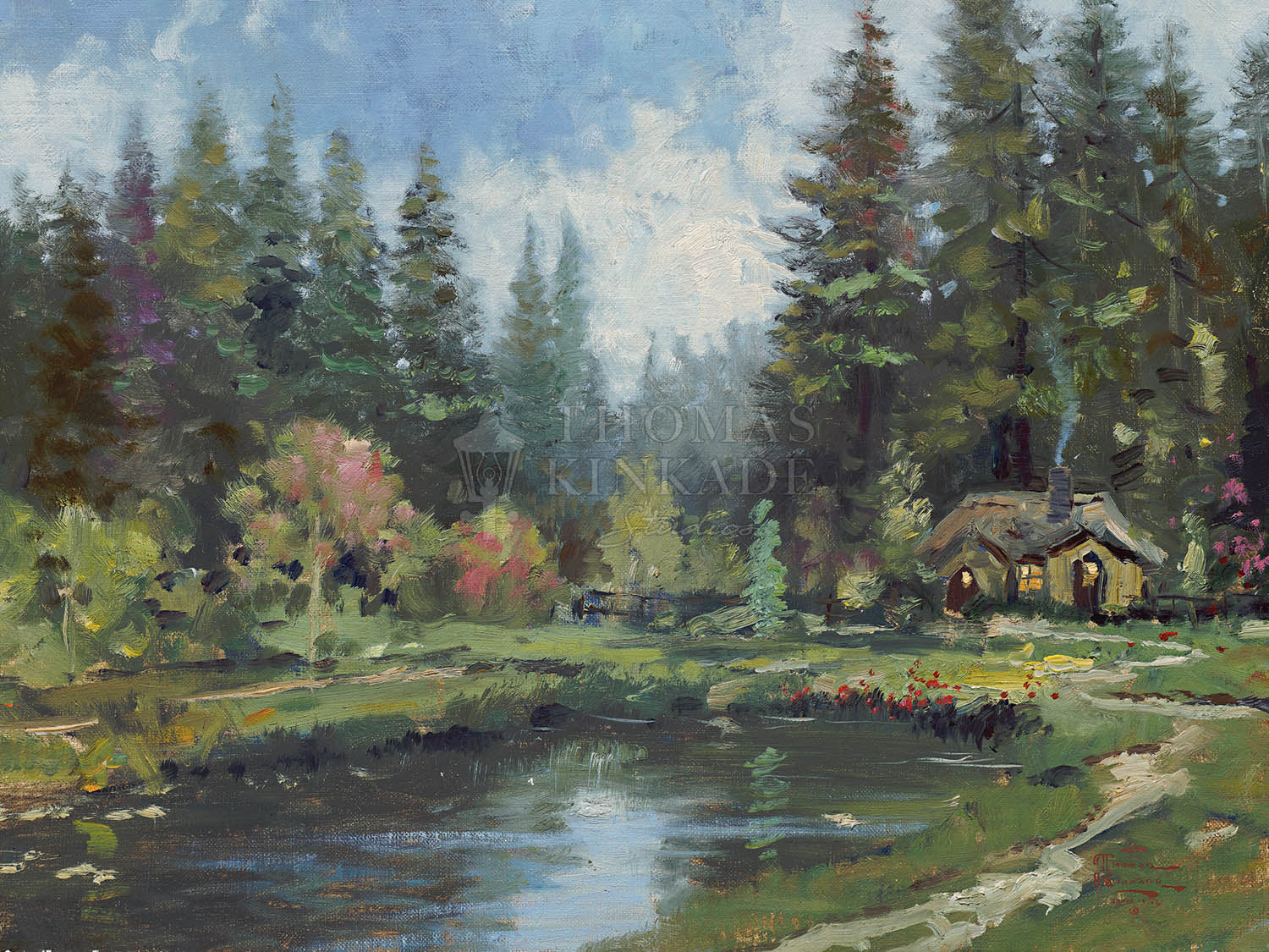 Thomas Kinkade Cottage in the Pines Limited Edition Canvas Giclee