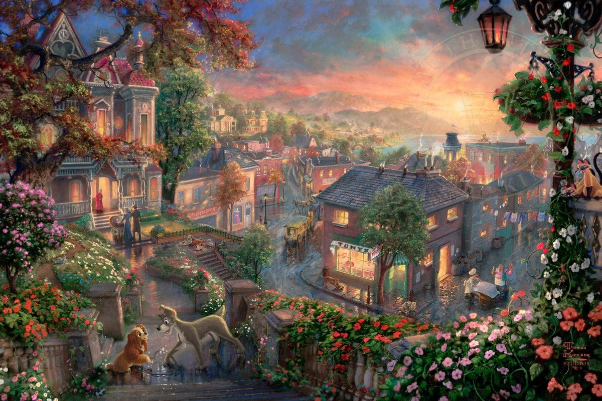 Thomas Kinkade Disney Dreams "Lady and the Tramp" Limited and Open Canvas Giclee