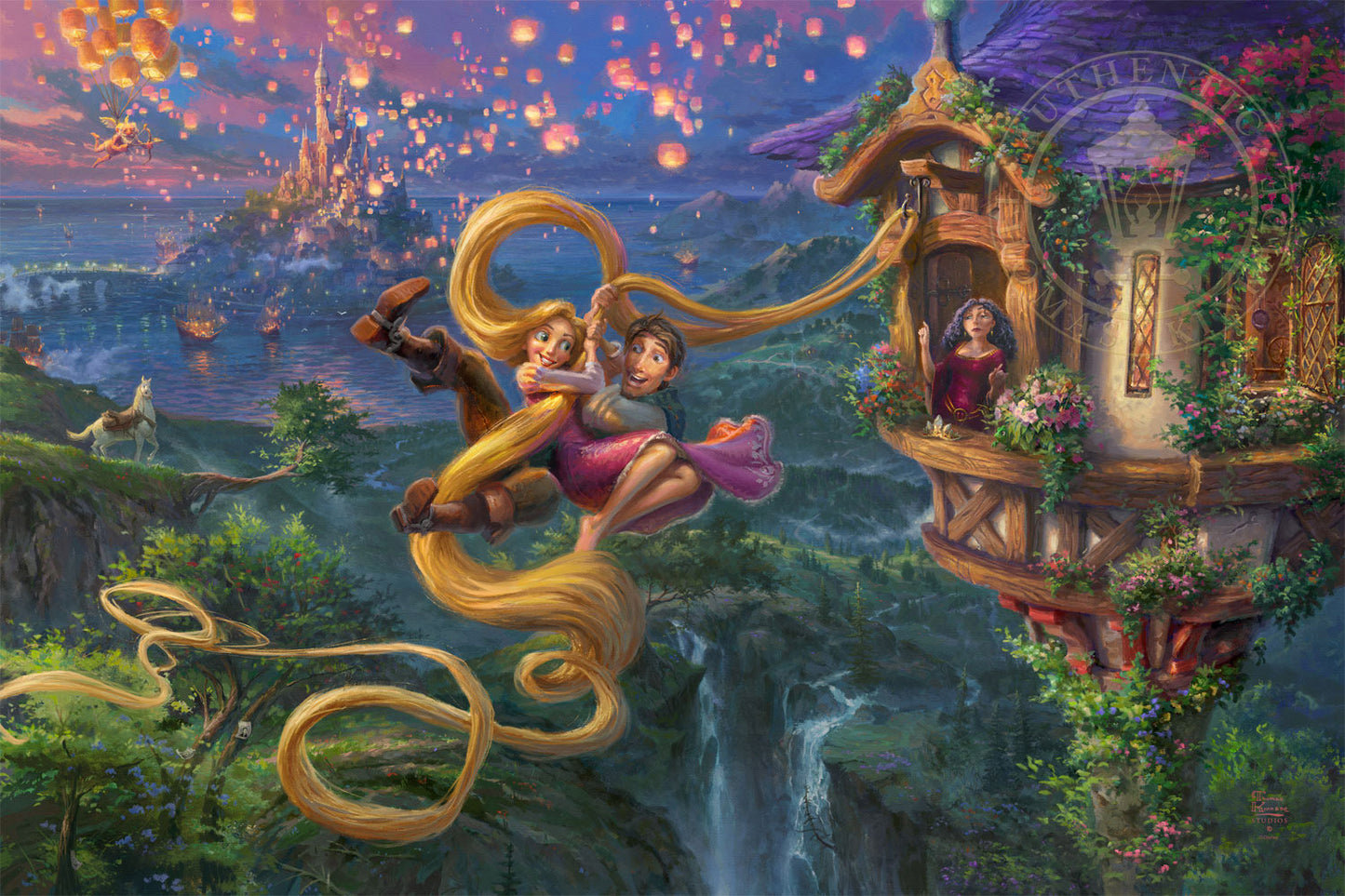 Thomas Kinkade Disney Dreams "Tangled Up In Love" Limited Edition Canvas Giclee