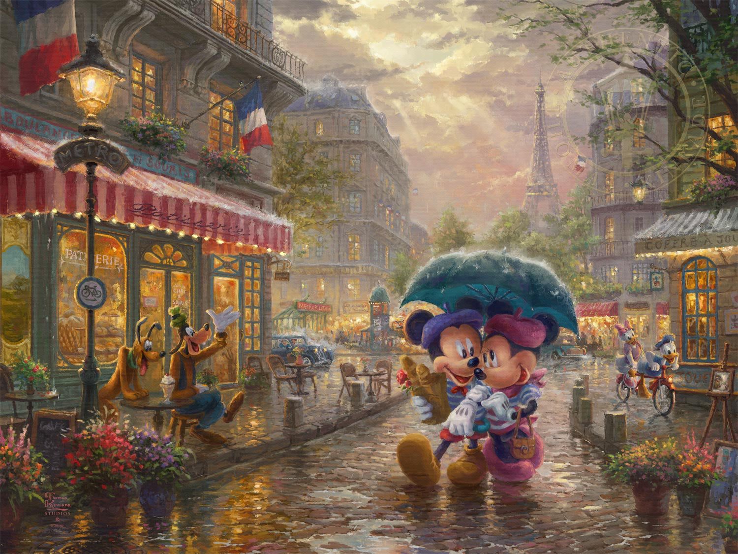 Thomas Kinkade Studios "Mickey and Minnie in Paris" Limited and Open Canvas Giclee