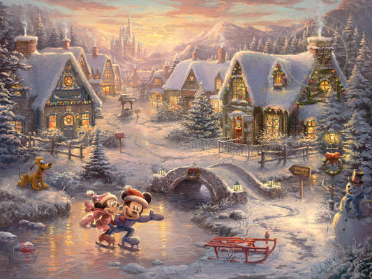 Thomas Kinkade Studios "Mickey and Minnie Sweetheart Holiday" Limited and Open Canvas Giclee