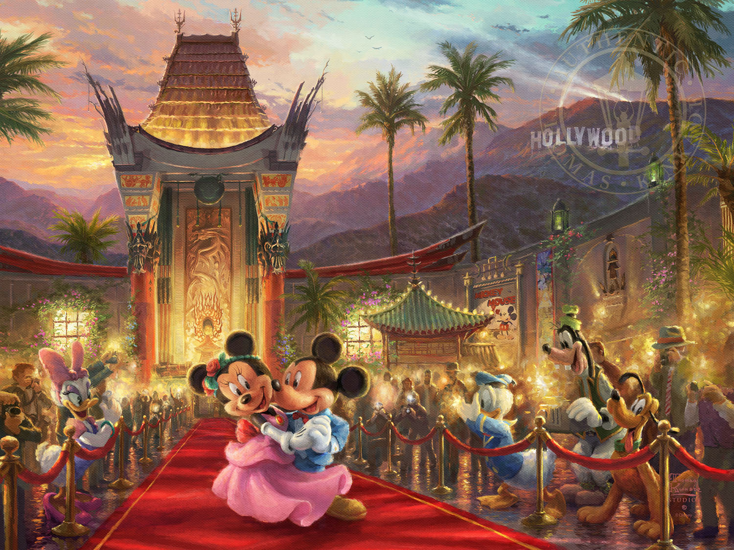 Thomas Kinkade Studios Mickey and Minnie in Hollywood Limited and Open Canvas Giclee