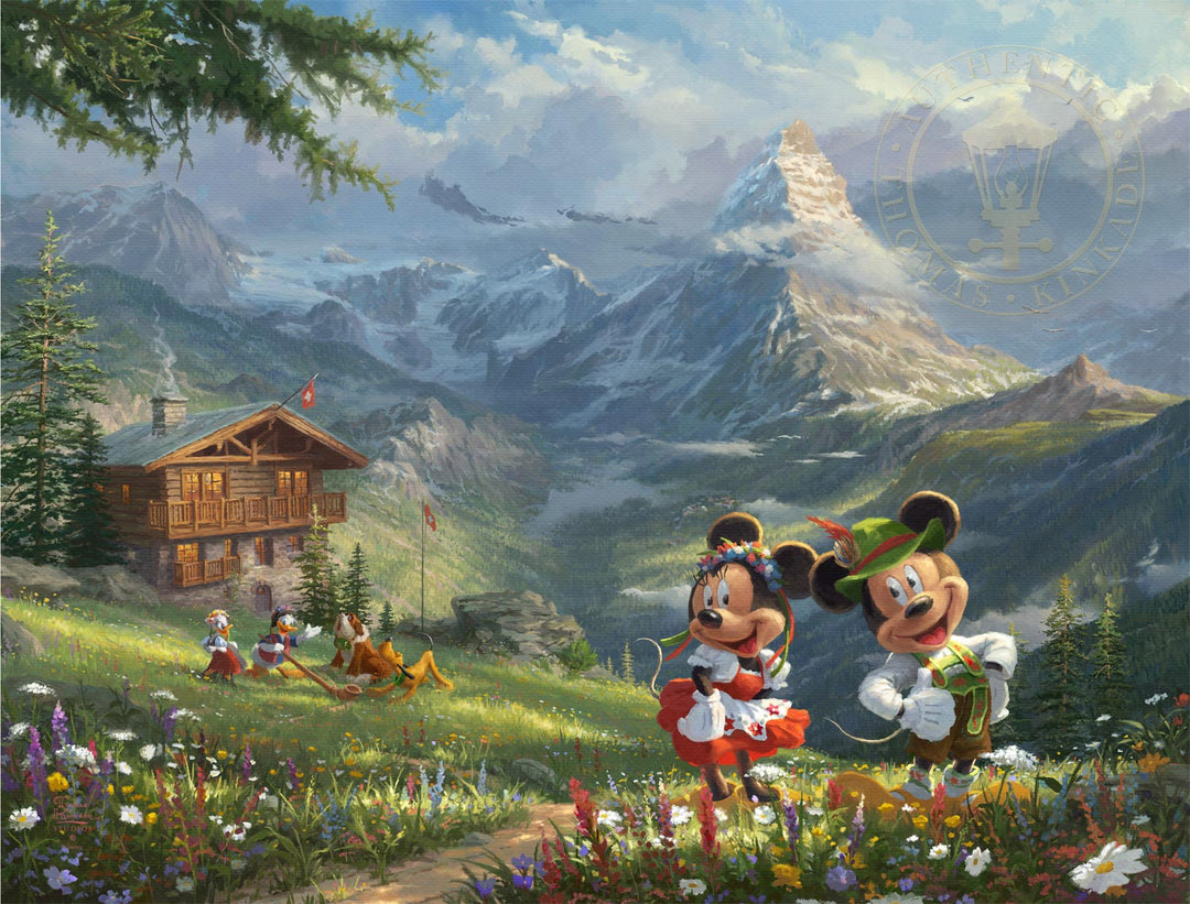 Thomas Kinkade Studios Mickey and Minnie in the Alps Limited and Open Canvas Giclee