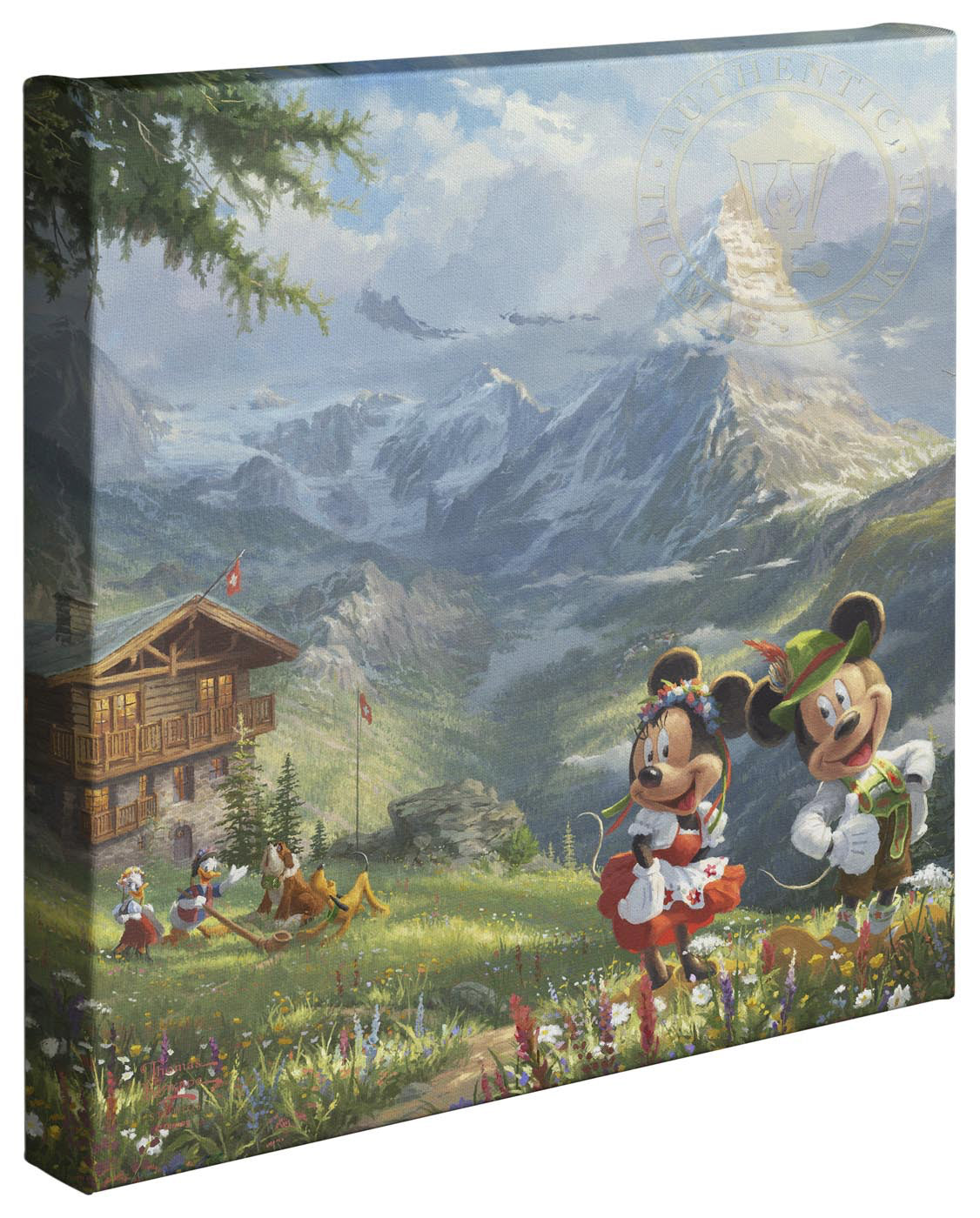 Thomas Kinkade Studios Mickey and Minnie in the Alps Limited and Open Canvas Giclee
