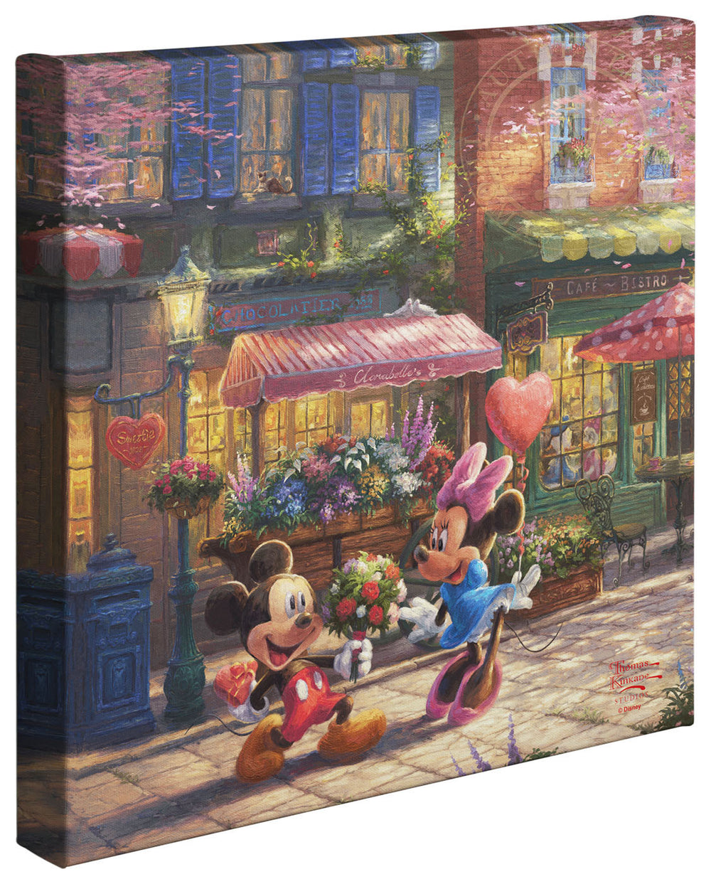 Thomas Kinkade Studios Mickey and Minnie Sweetheart Cafe Limited and Open Canvas Giclee