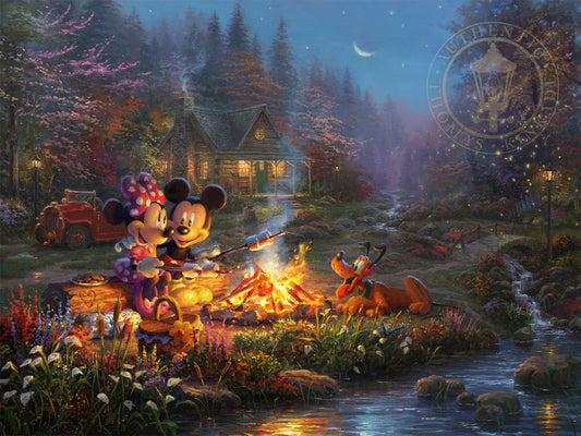 Thomas Kinkade Studios "Mickey and Minnie Sweetheart Campfire" Limited and Open Canvas Giclee
