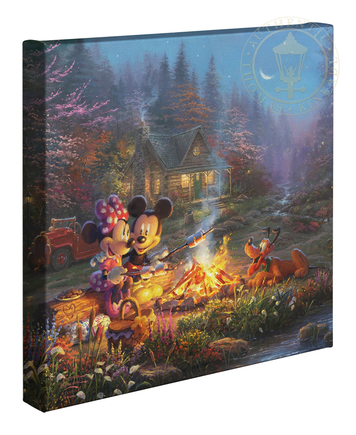 Thomas Kinkade Studios "Mickey and Minnie Sweetheart Campfire" Limited and Open Canvas Giclee
